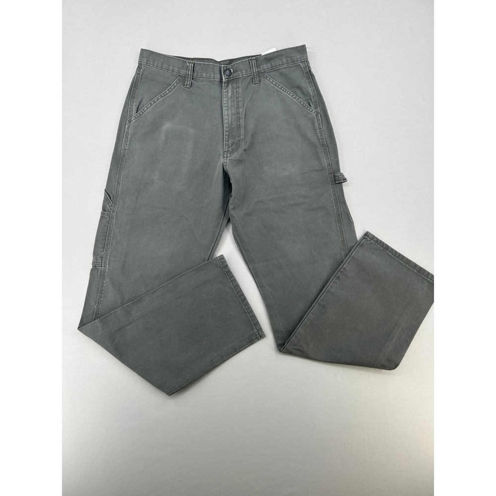Rustler Mens Carpenter Pants Gray Cotton Canvas Utility Workwear 32x34